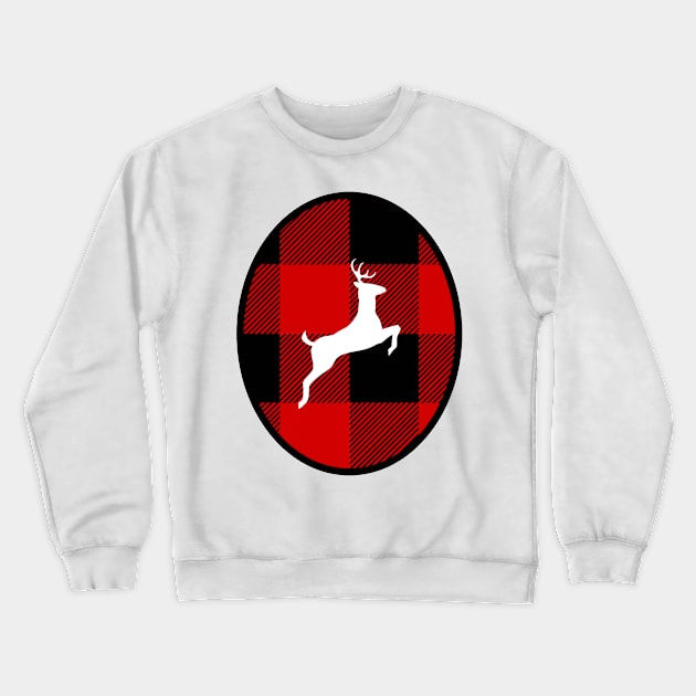 Reindeer in Buffalo Plaid Oval Crewneck Sweatshirt by EdenLiving